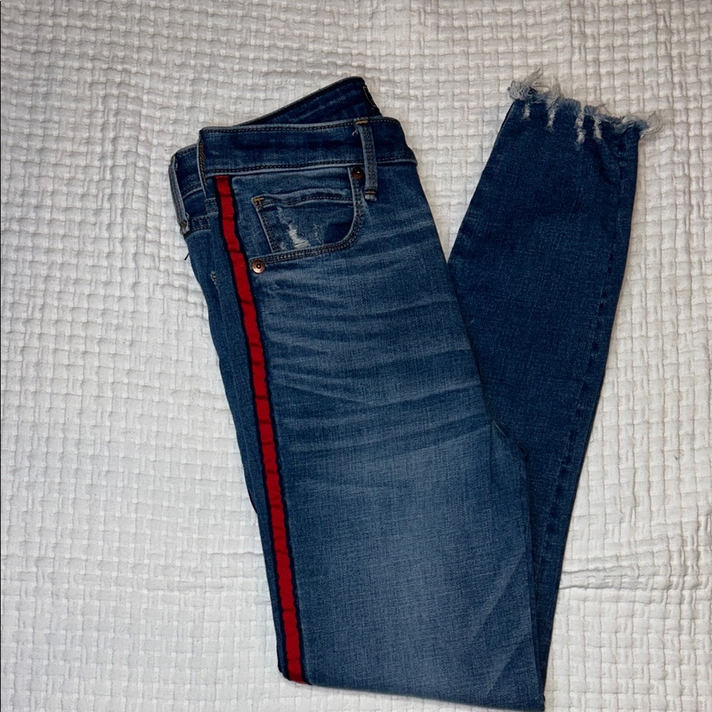 Abercrombie & Fitch Blue Jeans with Red Stripe